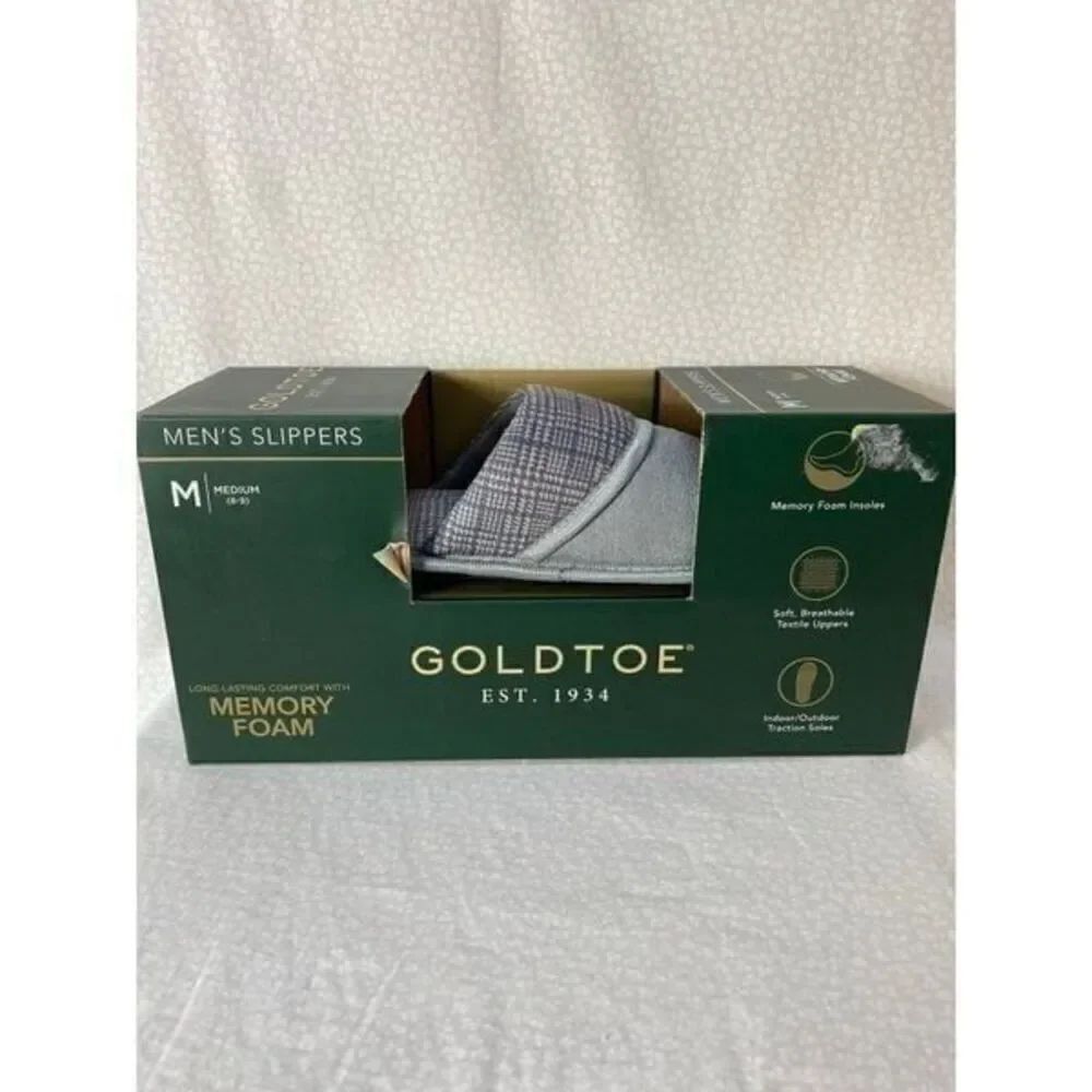 GOLDTOE Men's Size Medium (8-9) Gray Memory Foam Slippers.